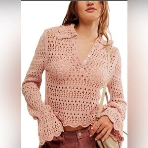 Free People|| Pointelle Crochet Pullover in Mauve Rose, Size Small